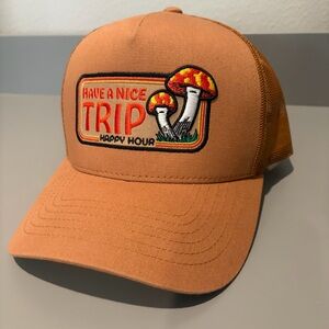 Have a Nice Trip Happy Hour Mushroom Patch Brown SnapBack Trucker Hat Retro OSFA